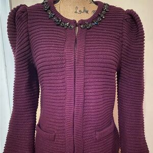 Express Plum Embellished Ribbed Zip Cardigan
